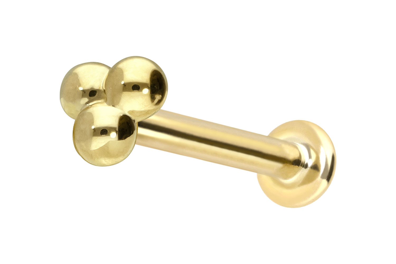 14 Karat Gold Labret Piercing mit Innengewinde 3 KUGELN